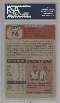 Pee Wee Reese from the 1953 Topps set graded by PSA and given an overall grade of 2.
