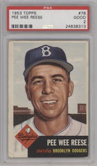 Pee Wee Reese from the 1953 Topps set graded by PSA and given an overall grade of 2.