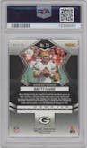Brett Favre from the 2022 Panini Mosaic set featuring a Orange Fluorescent parallel graded by PSA and given an overall grade of 10.