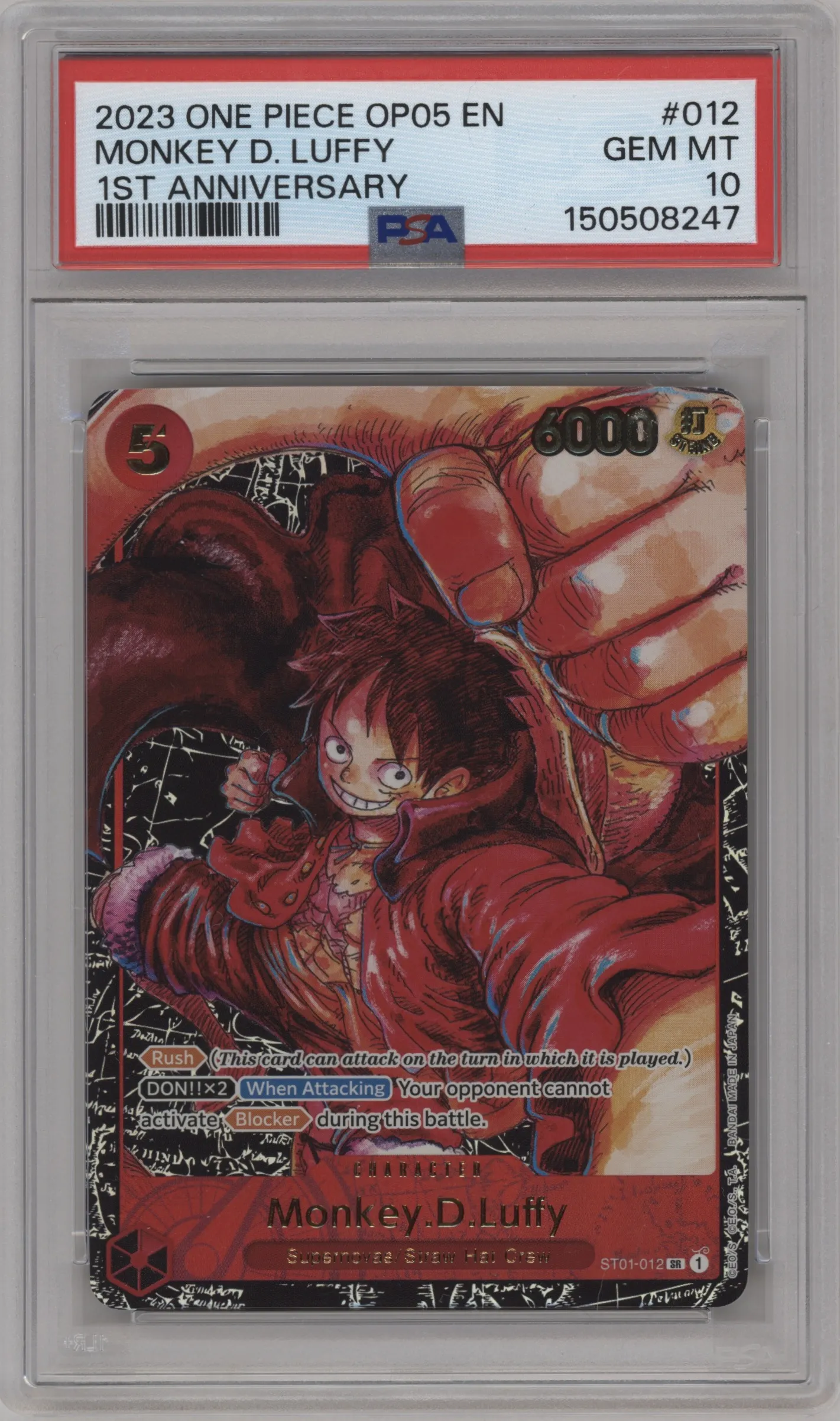 2023 One Piece Awakening of the New Era Monkey.D.Luffy 1st Anniversary PSA 10
