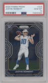 Justin Herbert from the 2020 Panini Prizm set graded by PSA and given an overall grade of 10.