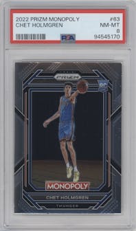 Chet Holmgren from the 2022-23 Panini Prizm Monopoly set graded by PSA and given an overall grade of 8.