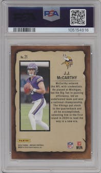 J.J. McCarthy from the 2024 Panini Mosaic set graded by PSA and given an overall grade of 9.