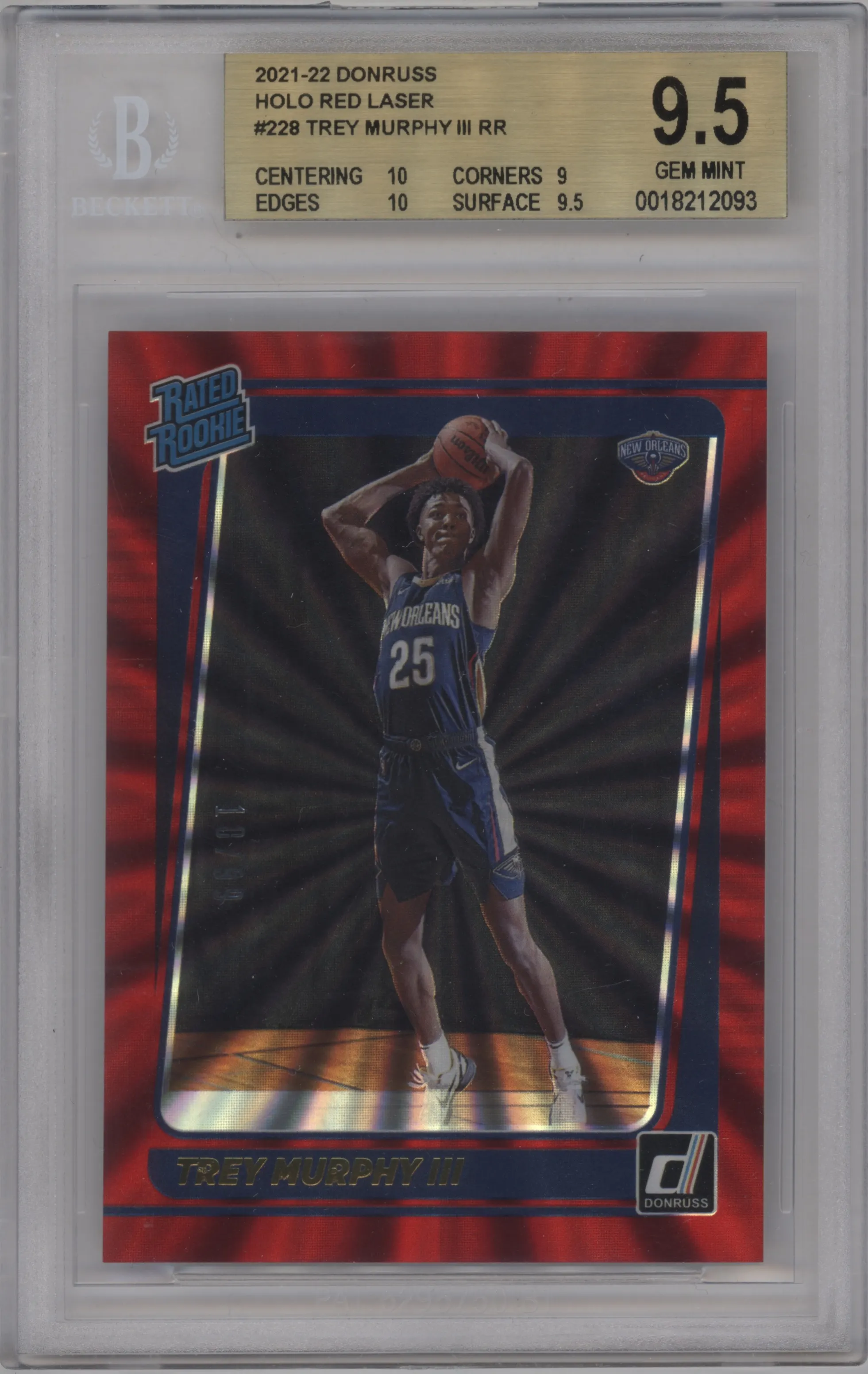 2021 Panini Donruss Rated Rookie Trey Murphy III Red Holo Laser #228 BGS 9.5