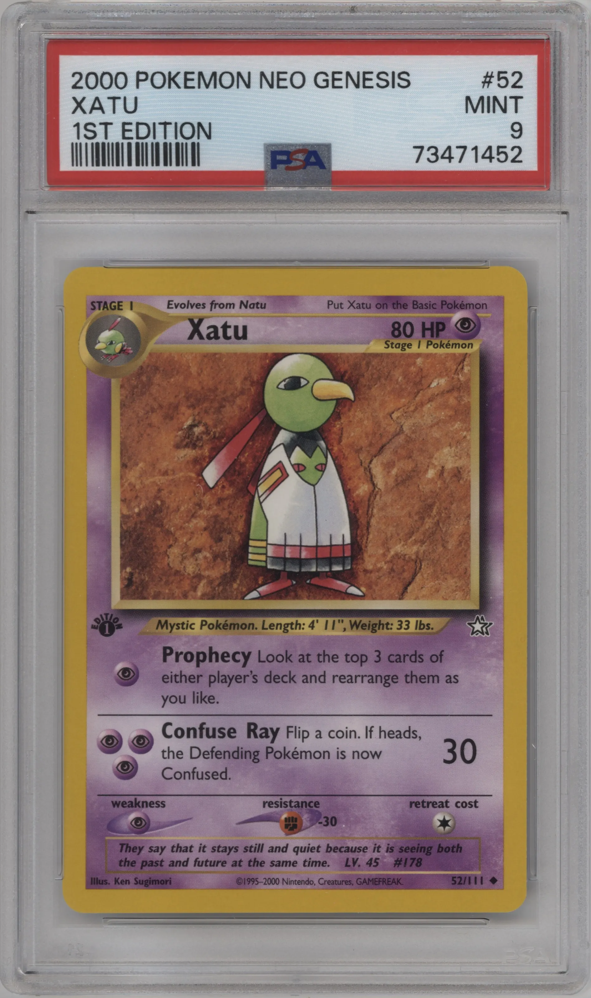 2000 Pokemon Neo Genesis Xatu #52 PSA 9