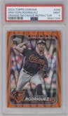 Grayson Rodriguez from the 2024 Topps Chrome set featuring a Orange Wave Refractor parallel graded by PSA and given an overall grade of 9.