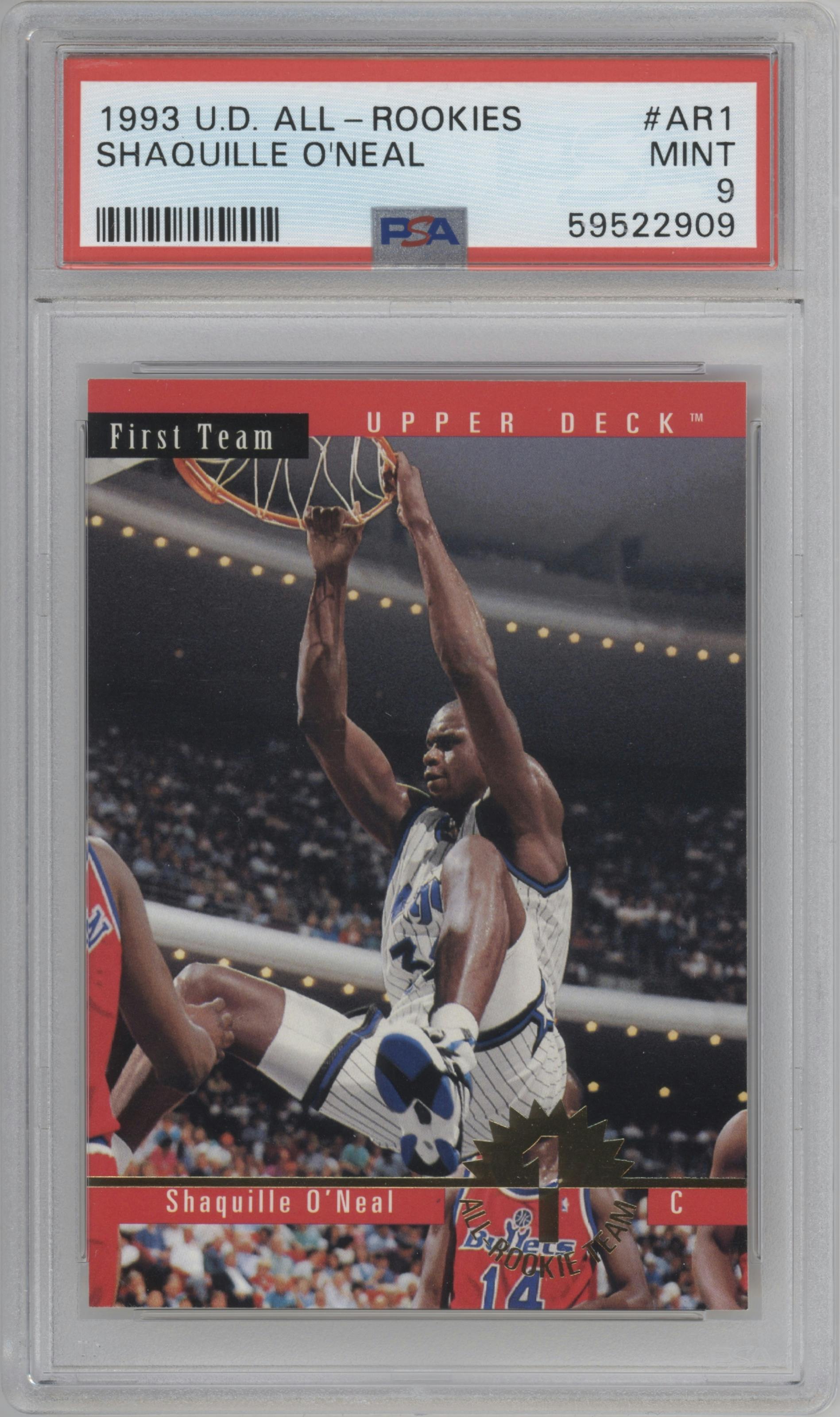 Shaquille O'Neal from the 1993-94 Upper Deck  set graded by PSA and given an overall grade of 9.