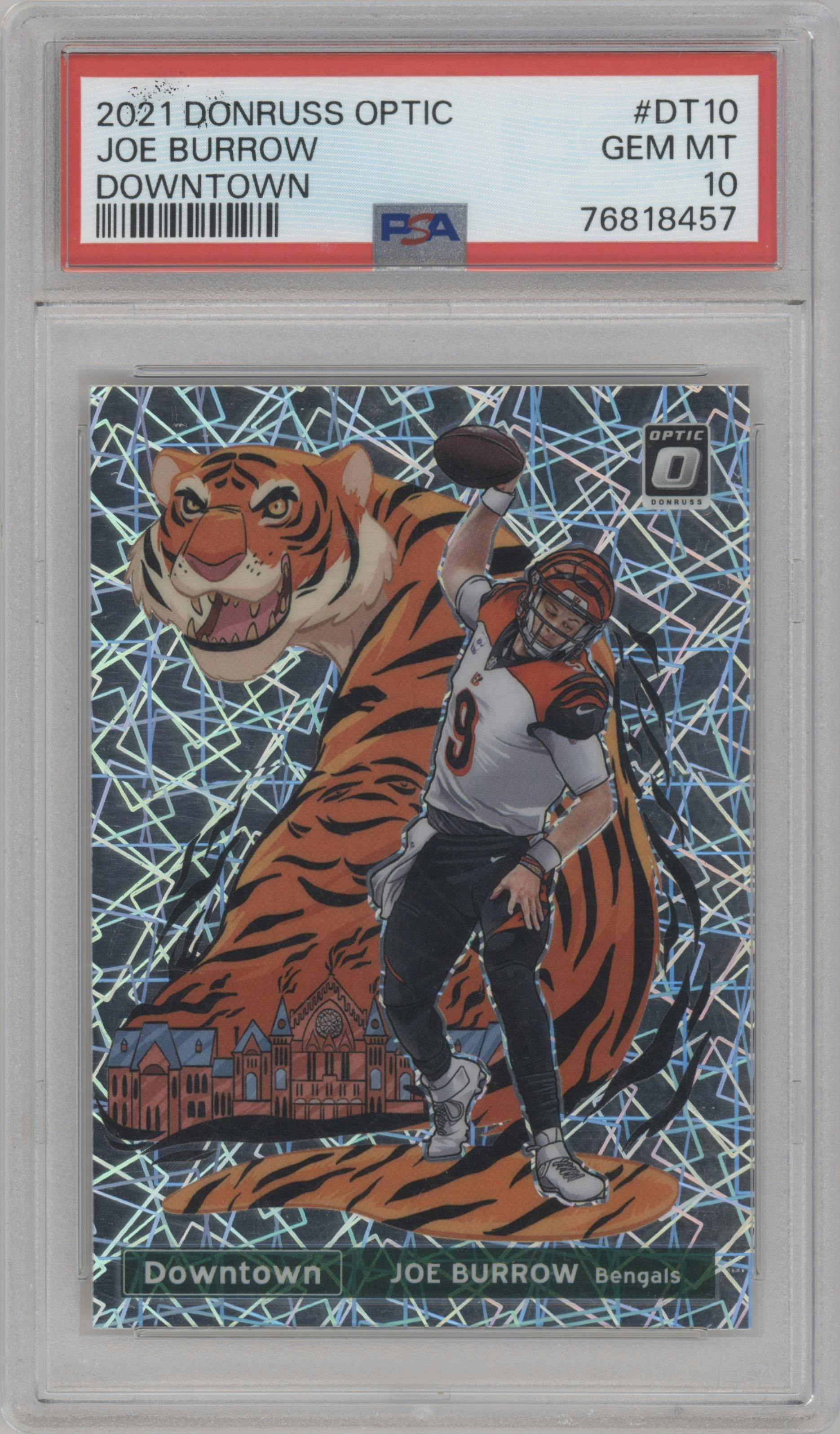 Joe Burrow from the 2021 Panini Donruss Optic set graded by PSA and given an overall grade of 10.