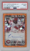 Elly De La Cruz from the 2024 Topps Chrome Logofractor set featuring a Orange Refractor parallel graded by PSA and given an overall grade of 9.
