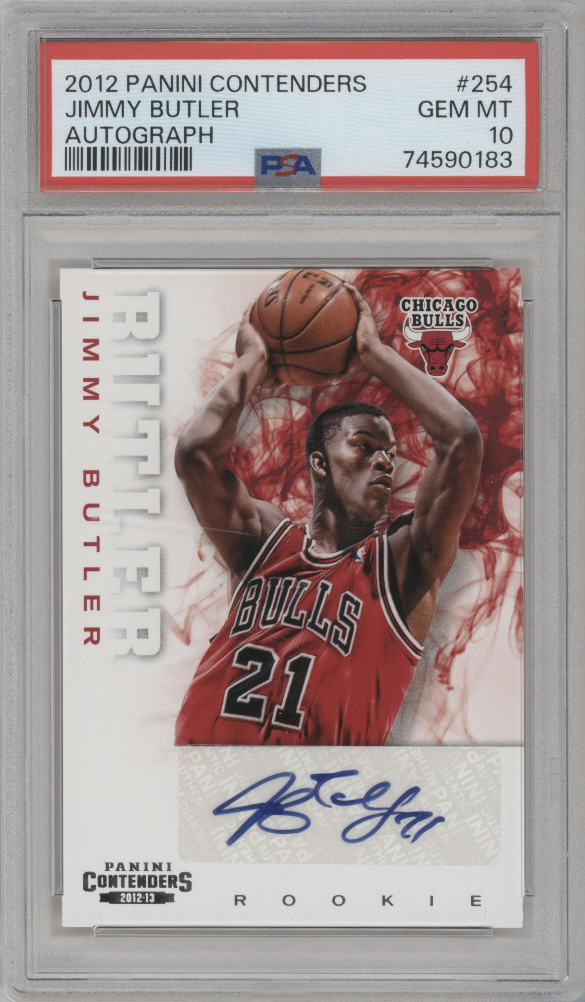 Jimmy Butler from the 2012-13 Panini Contenders set graded by PSA and given an overall grade of 10.