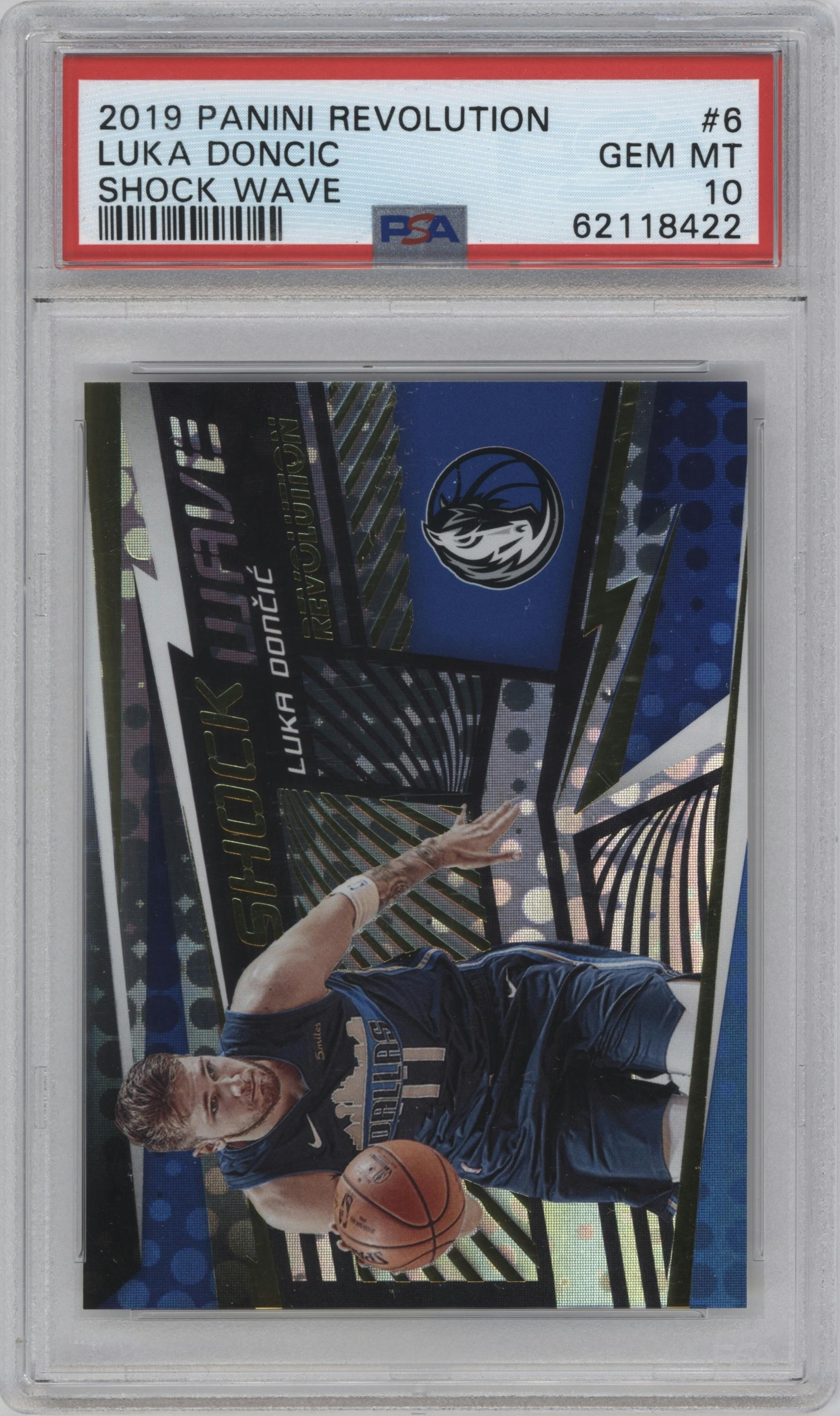 Luka Doncic from the 2019-20 Panini Revolution set graded by PSA and given an overall grade of 10.