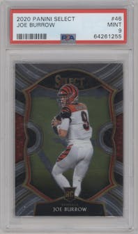 Joe Burrow from the 2020 Panini Select set graded by PSA and given an overall grade of 9.