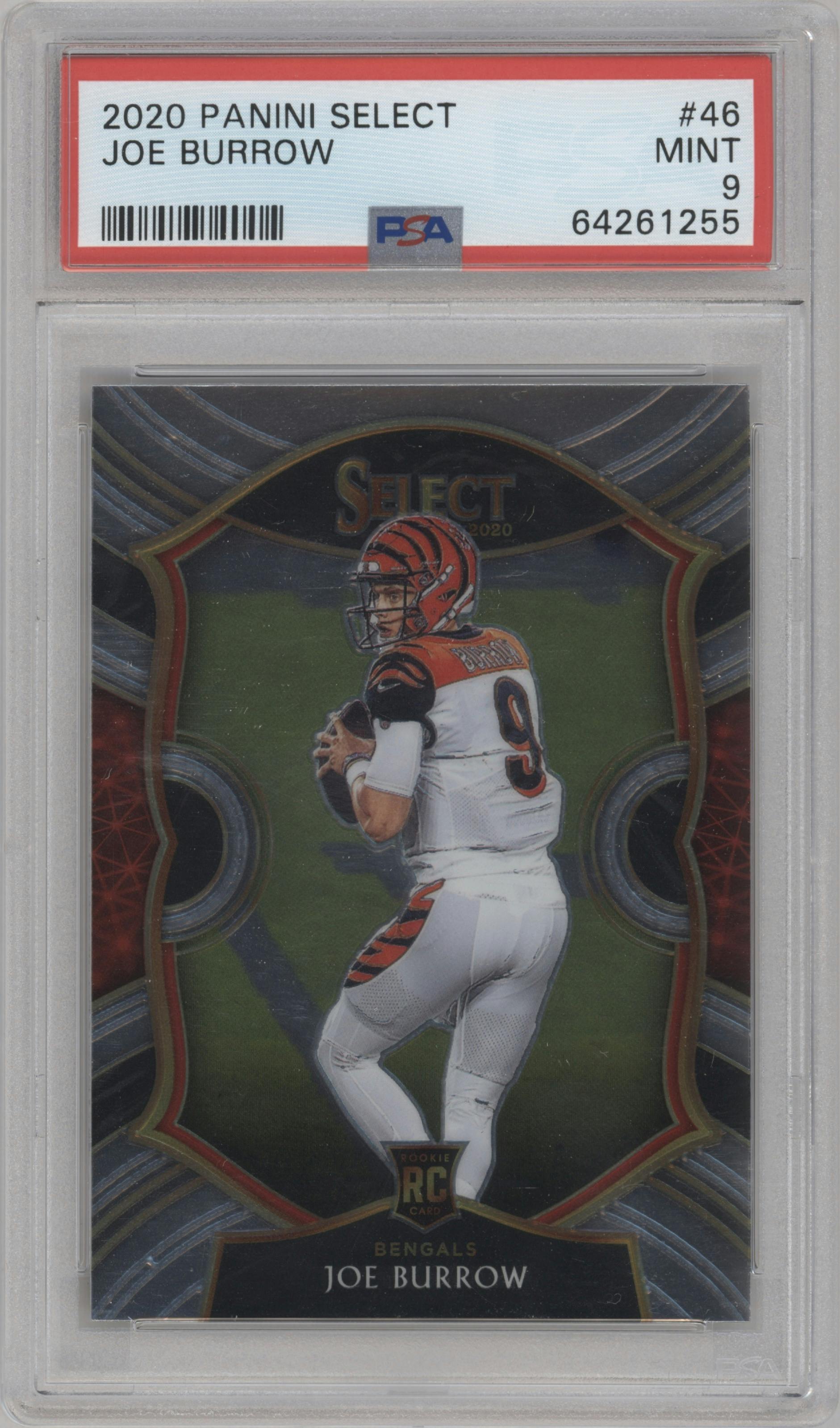 Joe Burrow from the 2020 Panini Select set graded by PSA and given an overall grade of 9.