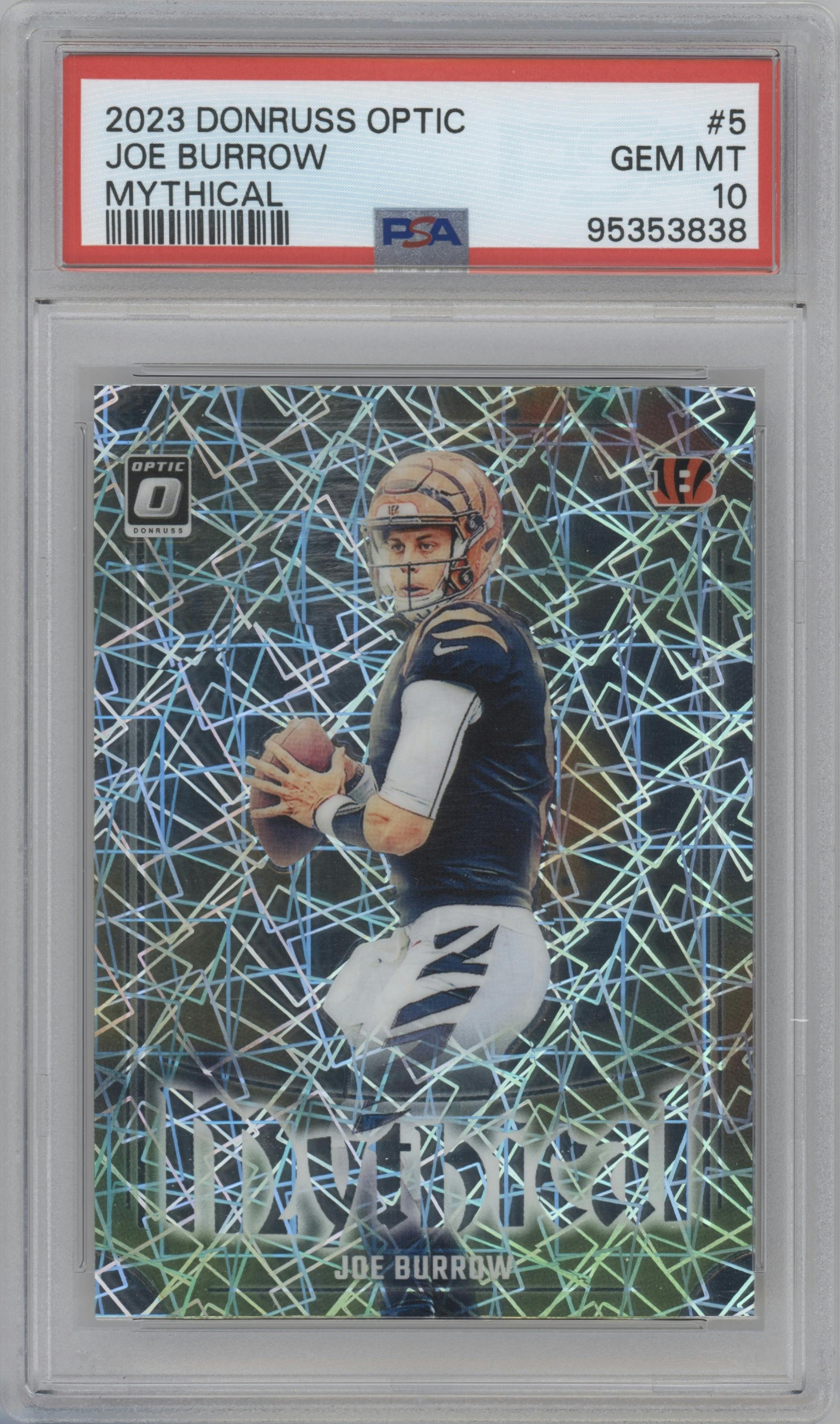 Joe Burrow from the 2023 Donruss Optic set graded by PSA and given an overall grade of 10.