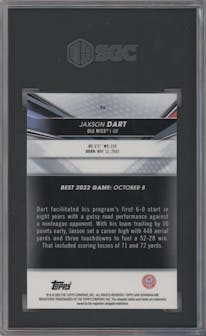 Jaxson Dart from the 2022-23 Bowman’s Best University  set graded by SGC and given an overall grade of 10.