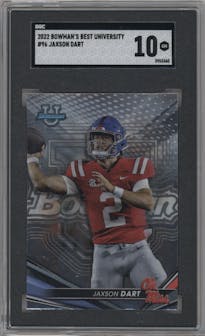 Jaxson Dart from the 2022-23 Bowman’s Best University  set graded by SGC and given an overall grade of 10.