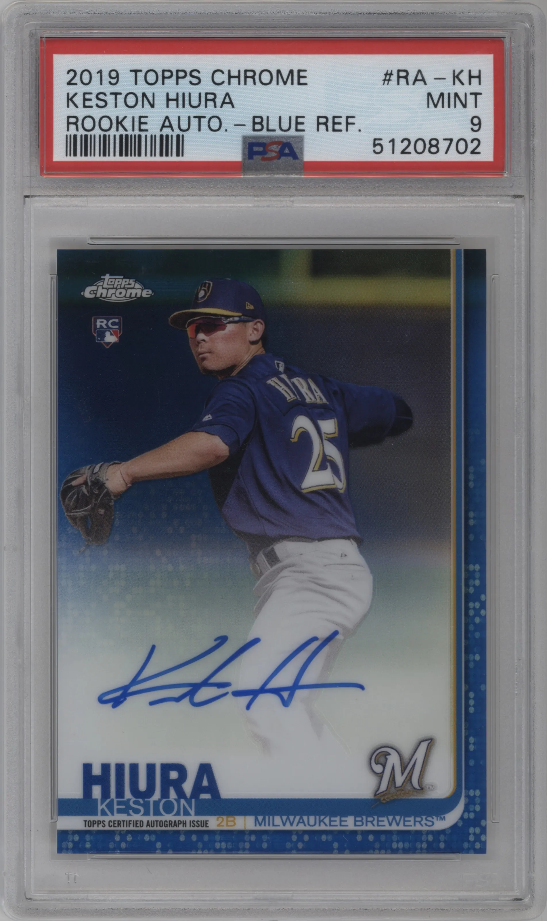 2019 Topps Chrome Rke.Auto Keston Hiura Blue Refractor #RA-KH PSA 9