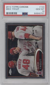 Mike Trout from the 2012 Topps Chrome set graded by PSA and given an overall grade of 10.