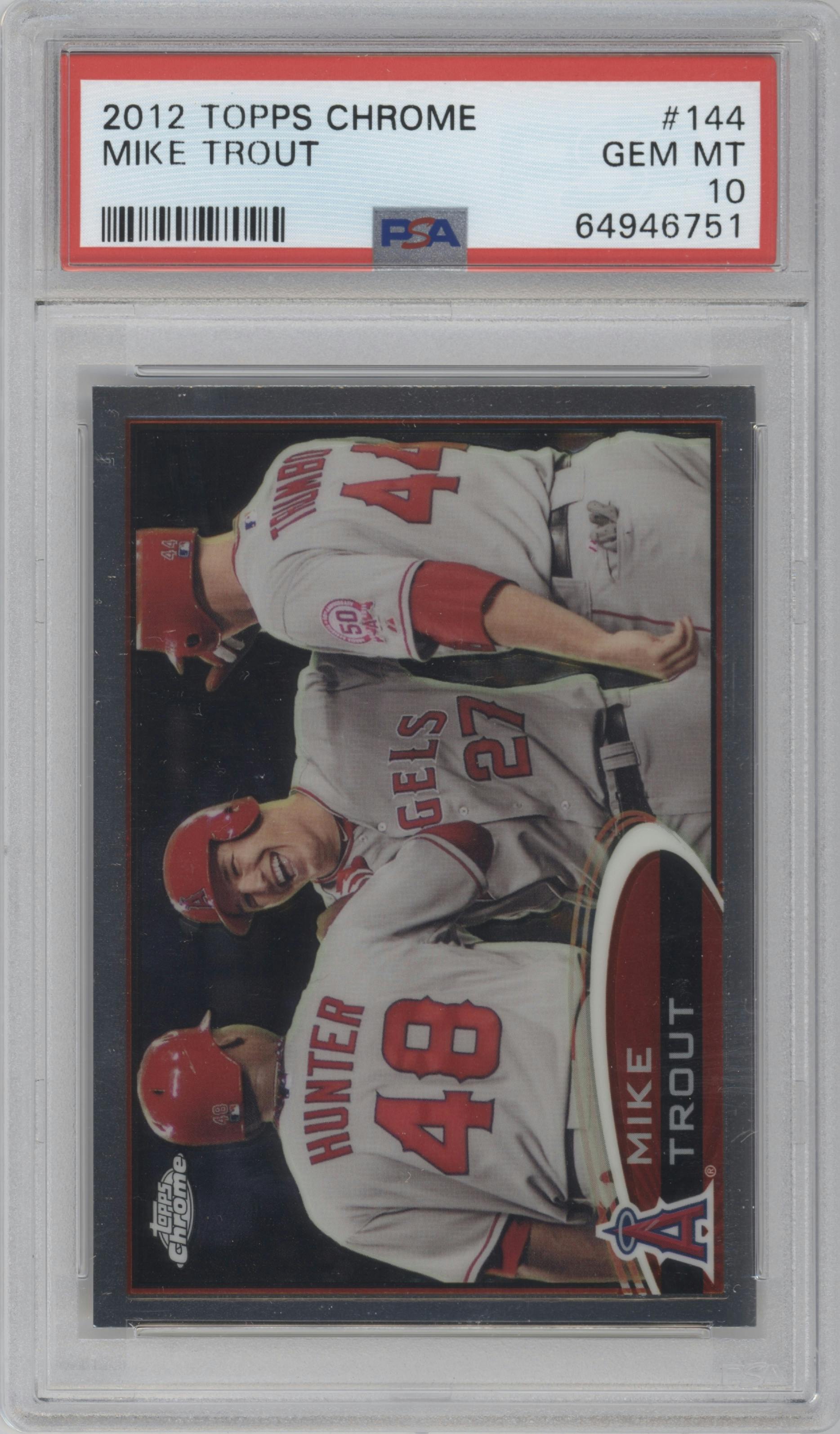 Mike Trout from the 2012 Topps Chrome set graded by PSA and given an overall grade of 10.