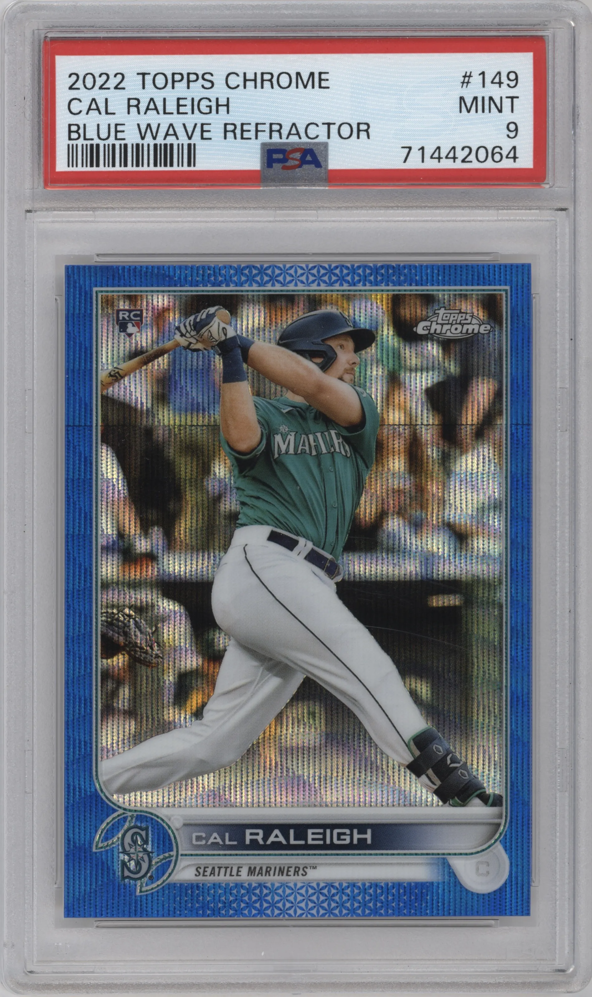 2022 Topps Chrome Cal Raleigh Blue Wave Refractor #149 PSA 9