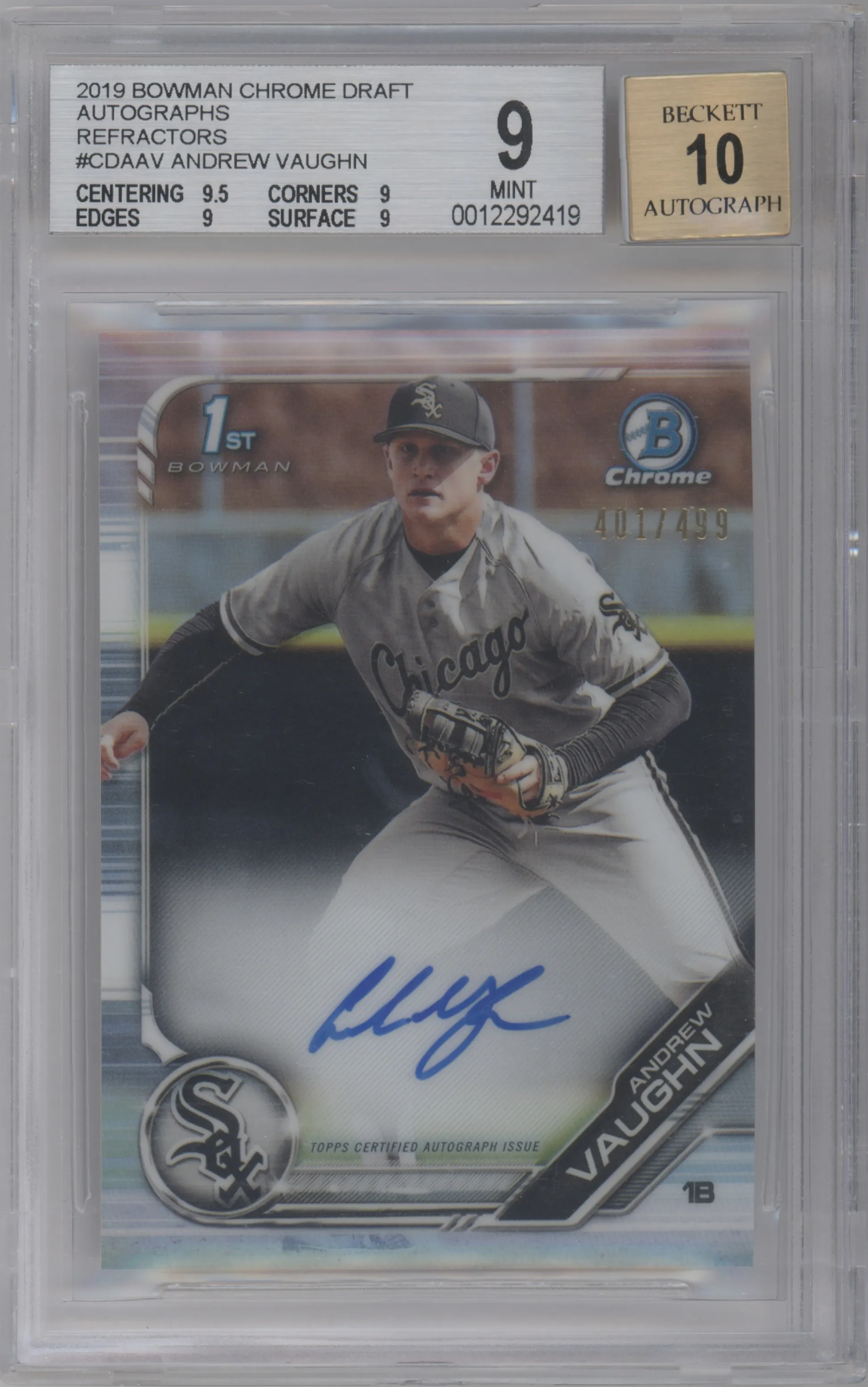 2019 Bowman Draft Chr.DP Auto Andrew Vaughn Refractor BGS 9
