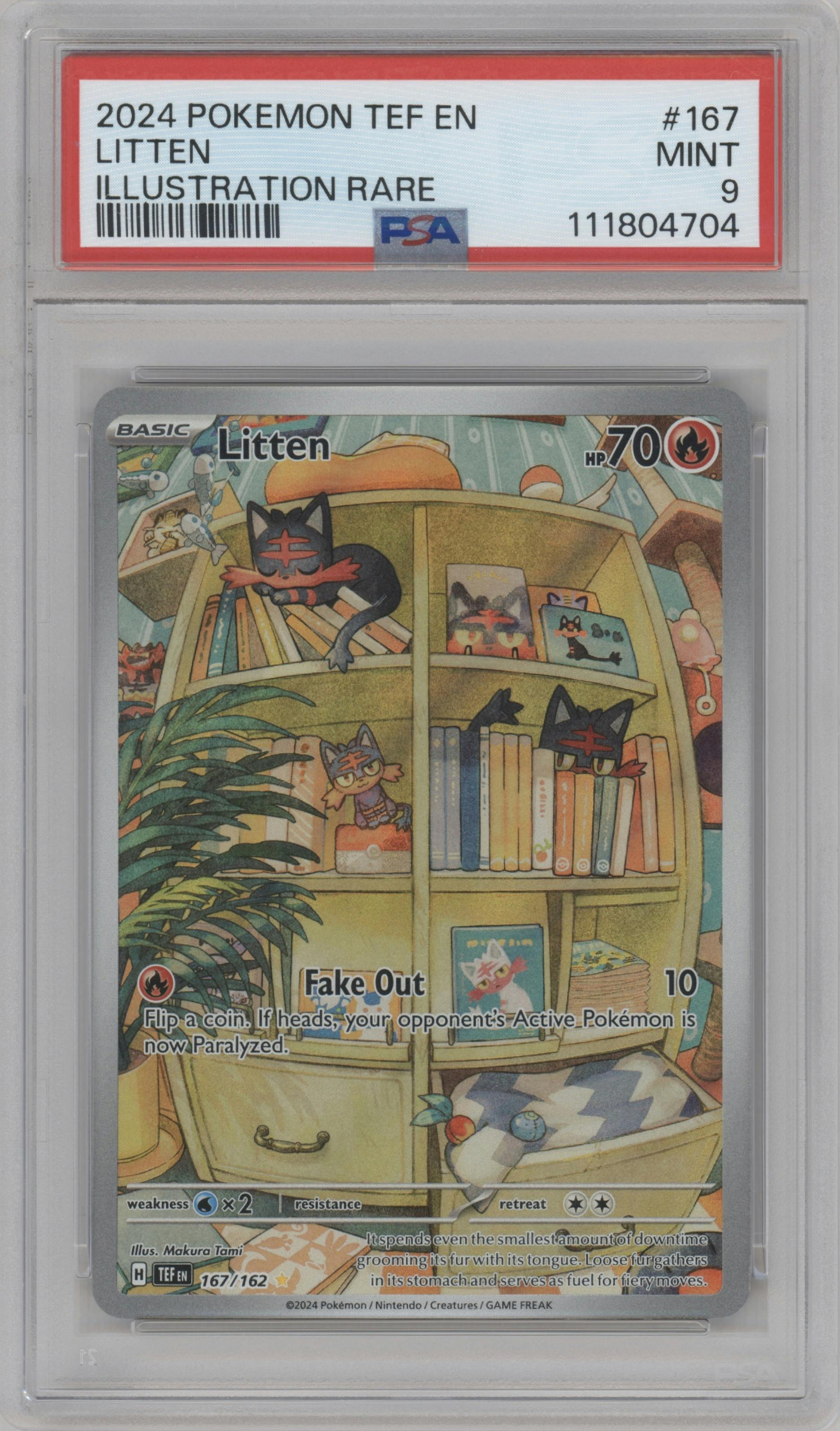 Litten from the 2024 Pokemon SV set graded by PSA and given an overall grade of 9.