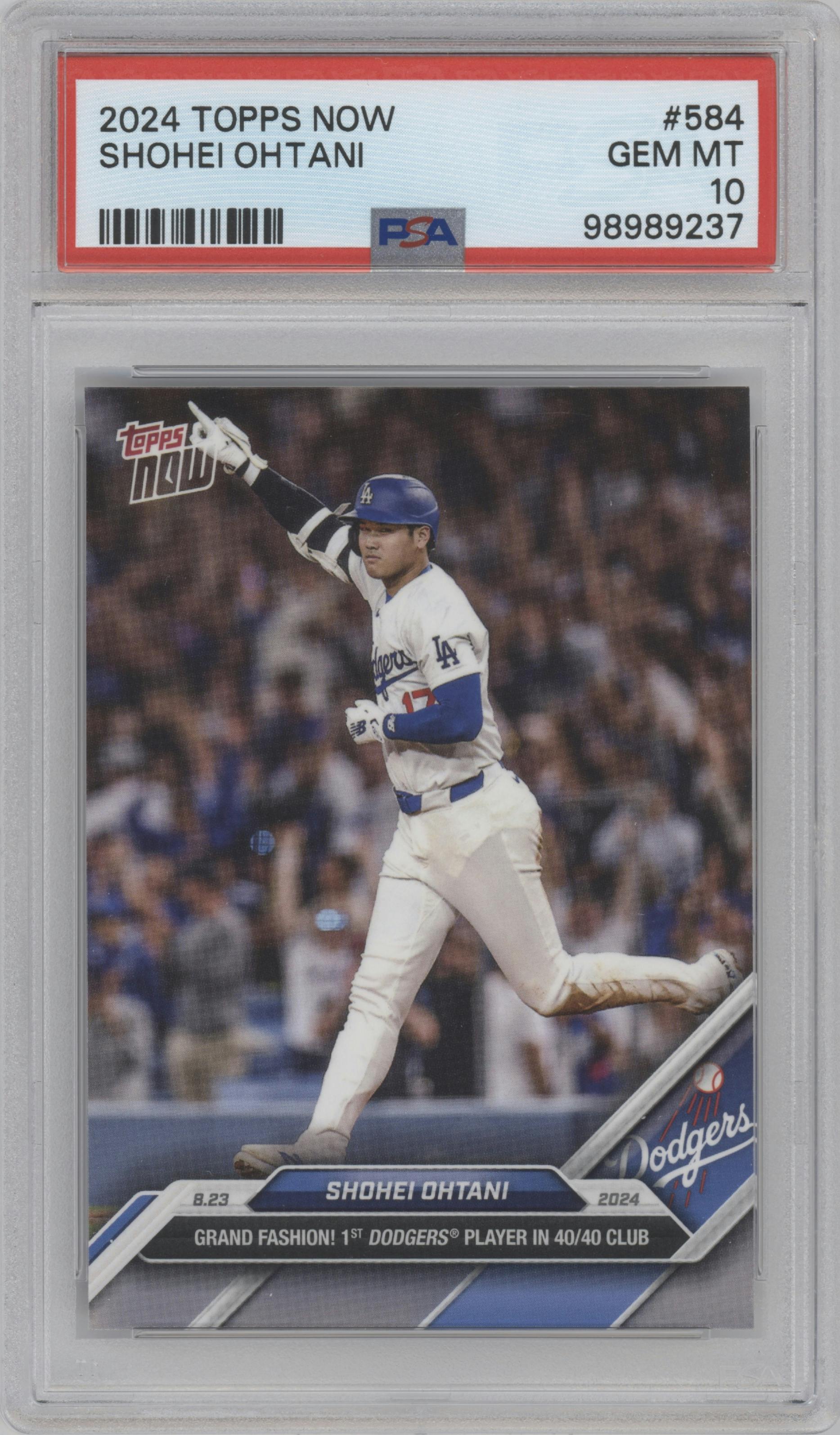 Shohei Ohtani  from the 2024 Topps Now set graded by PSA and given an overall grade of 10.