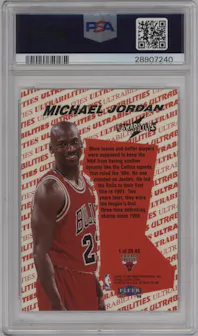 Michael Jordan from the 1997-98 Fleer Ultra set graded by PSA and given an overall grade of 10.