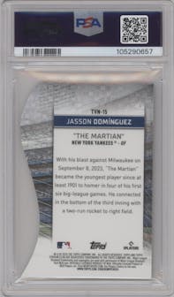 Jasson Dominguez from the 2024 Topps Stadium Club set graded by PSA and given an overall grade of 10.
