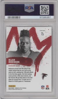 Bijan Robinson from the 2023 Donruss Optic set graded by PSA and given an overall grade of 10.