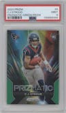C.J. Stroud from the 2023 Panini Prizm set featuring a Green Prizm parallel graded by PSA and given an overall grade of 9.