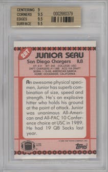 Junior Seau from the 1990 Topps Traded set graded by Beckett and given an overall grade of 9.5.