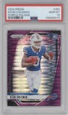 Keon Coleman from the 2024 Panini Prizm set featuring a Purple Pulsar parallel graded by PSA and given an overall grade of 10.