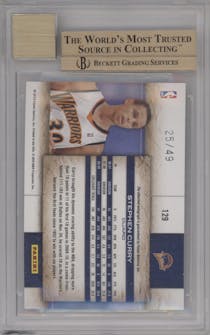Stephen Curry  from the 2009-10 Panini Studio set featuring a Proofs Silver parallel graded by Beckett and given an overall grade of 9.5.