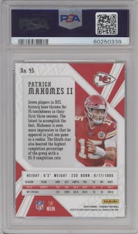 Patrick Mahomes II from the 2020 Panini Phoenix set featuring a Fire Burst parallel graded by PSA and given an overall grade of 10.