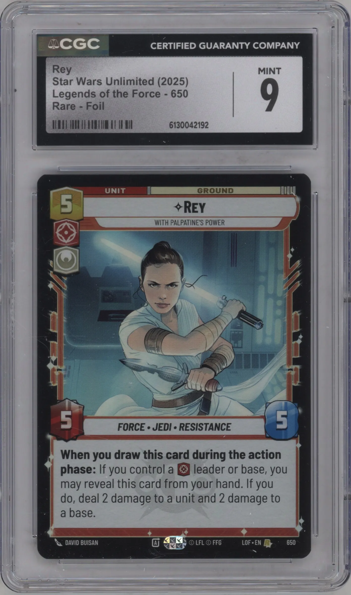 2025 Star Wars: Unlimited Legends of the Force Rey Foil CGC 9
