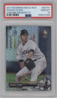 Shohei Ohtani from the 2017 Bowman Mega Box Chrome set graded by PSA and given an overall grade of 10.