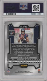 C.J. Stroud from the 2023 Panini Prizm set graded by PSA and given an overall grade of 9.