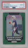 Drake Maye from the 2024 Panini Prizm set featuring a Green Prizm parallel graded by PSA and given an overall grade of 10.