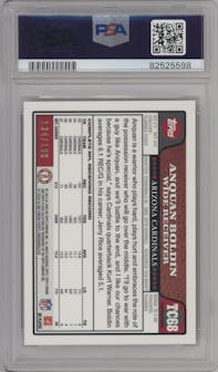 Anquan Boldin from the 2008 Topps Chrome set featuring a Gold Refractor parallel graded by PSA and given an overall grade of 10.