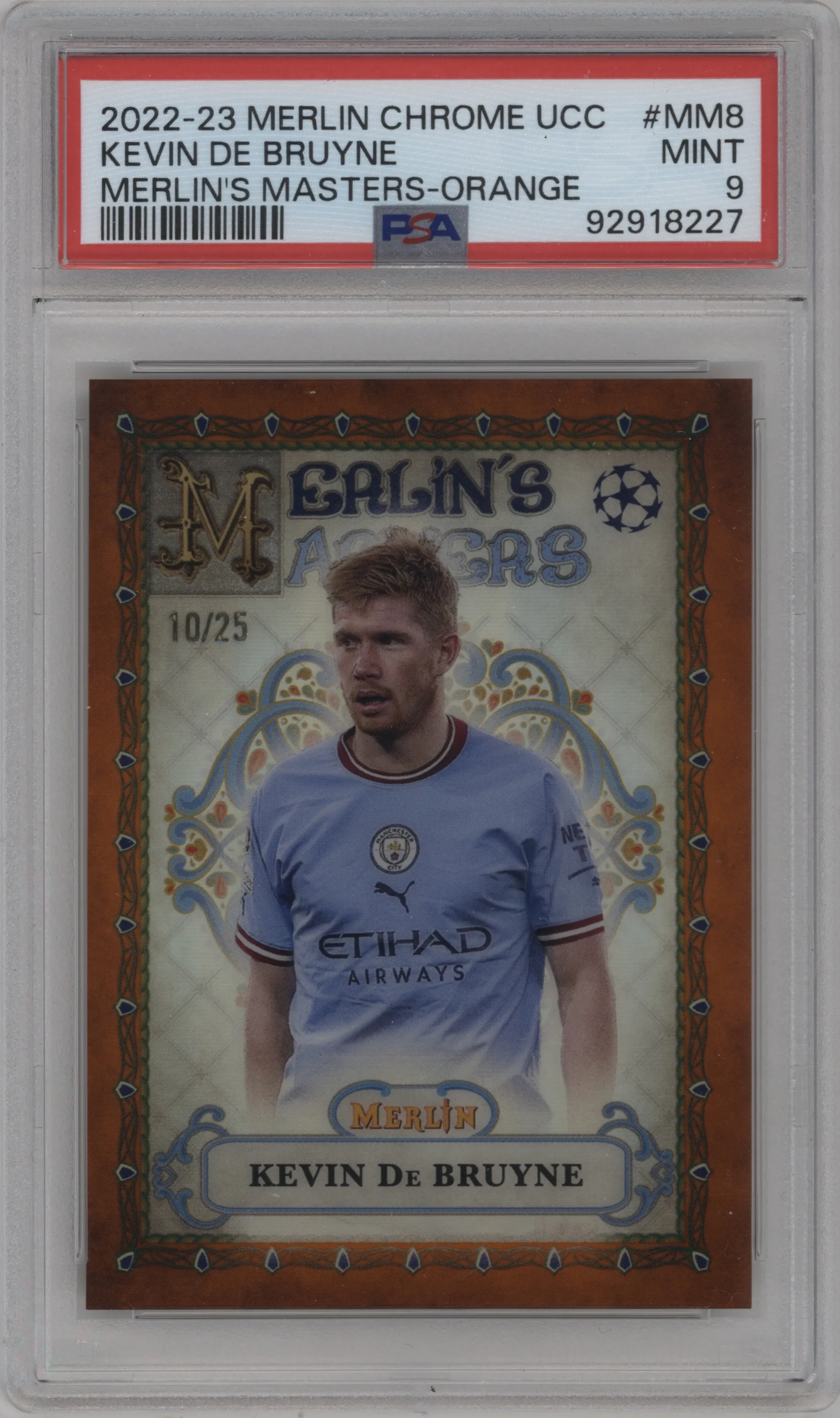 2022 Merlin UEFA Club Competitions Merlin's Masters Kevin De Bruyne Orange Refractor #MM-8 PSA 9