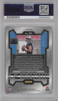 Bryce Young from the 2023 Panini Prizm set featuring a Purple Prizm parallel graded by PSA and given an overall grade of 9.