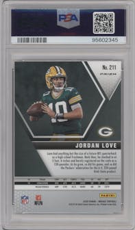 Jordan Love from the 2020 Panini Mosaic set featuring a Pink Camo parallel graded by PSA and given an overall grade of 10.