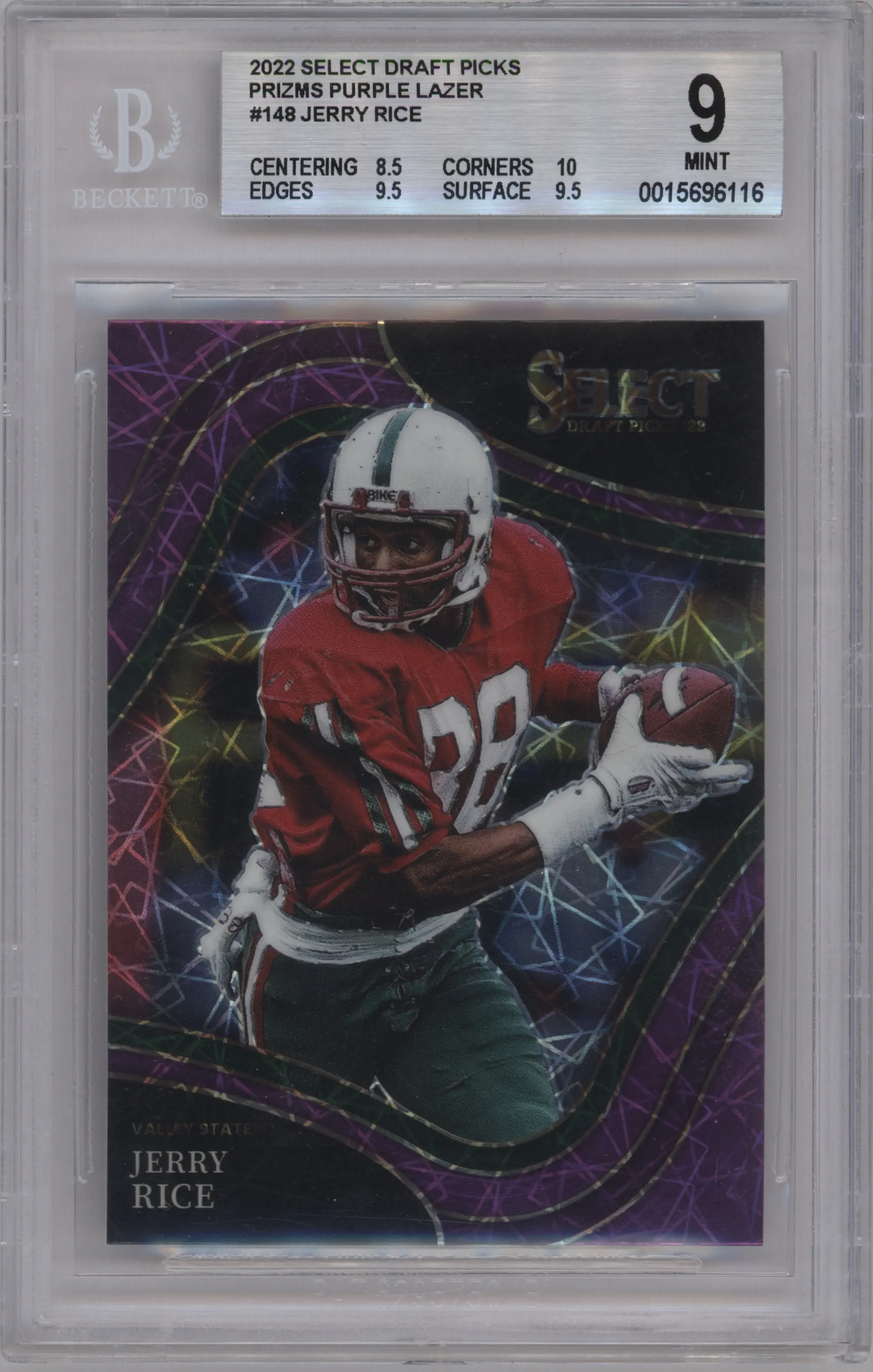 2022 Panini Select Draft Picks Field Lvl. Jerry Rice Purple Lazer BGS 9