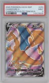 Charizard V from the 2020 Pokemon SWSH set featuring a Champion's Path ETB parallel graded by PSA and given an overall grade of 9.