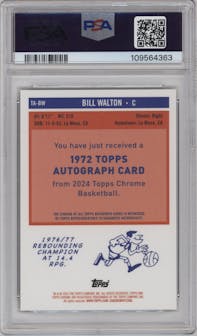 Bill Walton from the 2023-24 Topps Chrome set featuring a Gold Refractor parallel graded by PSA and given an overall grade of 9.