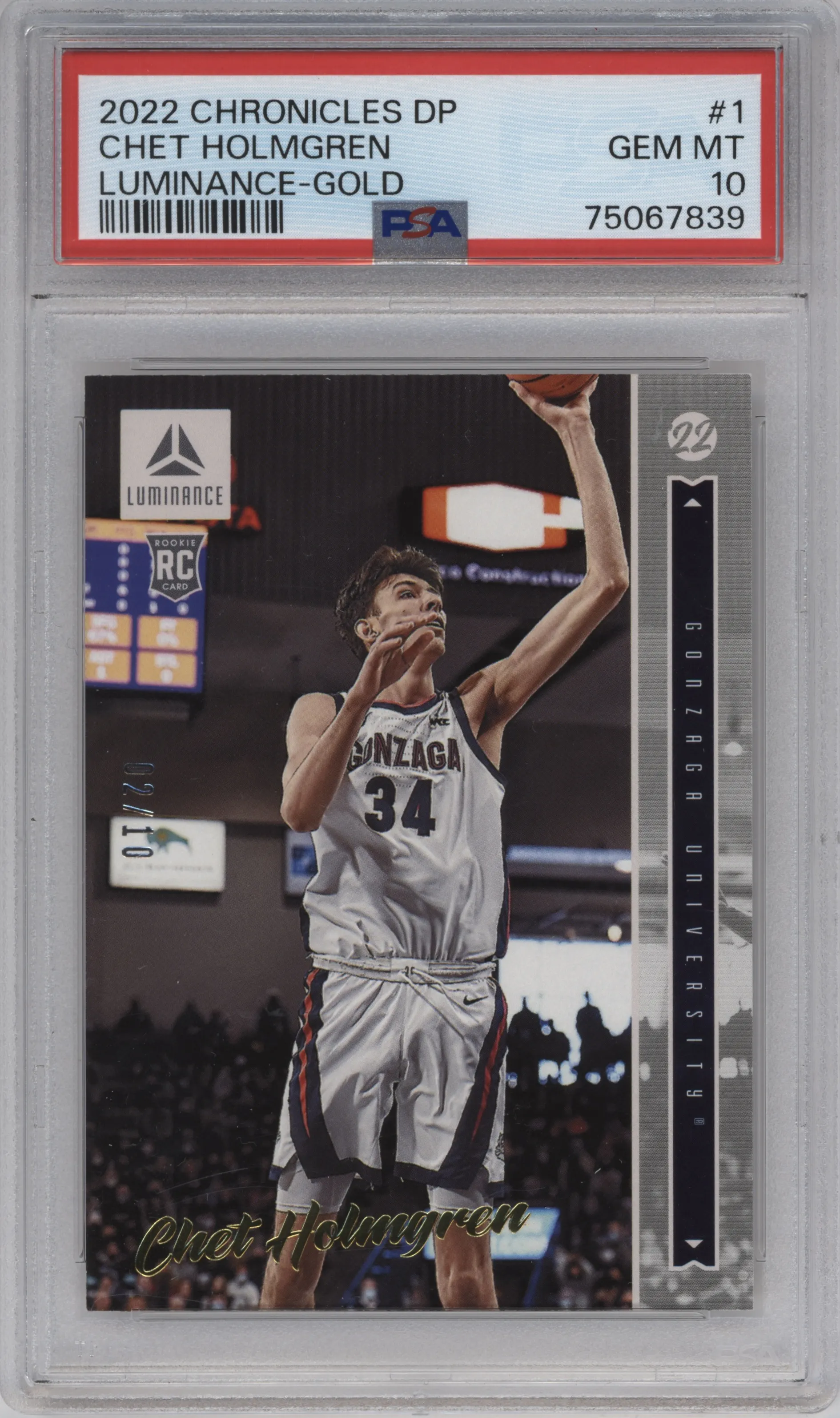 2022 Panini Chronicles Draft Picks Luminance Chet Holmgren Gold #1 PSA 10