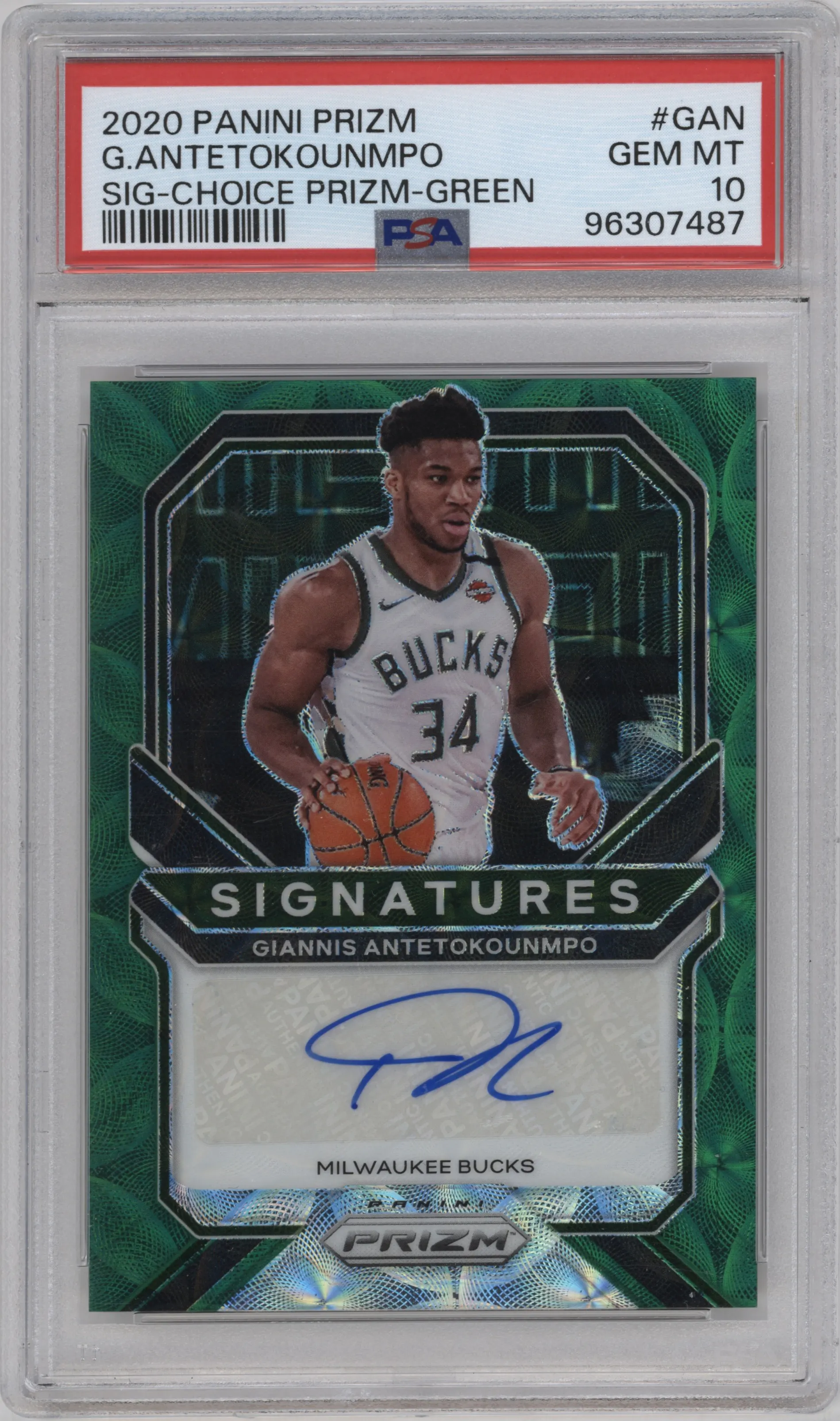 2020 Panini Prizm Sig. Giannis Antetokounmpo Choice Green Prizm PSA 10