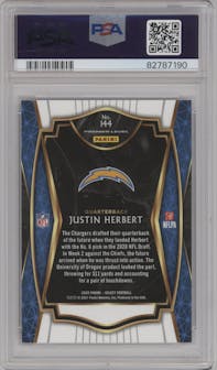 Justin Herbert from the 2020 Panini Select set graded by PSA and given an overall grade of 10.