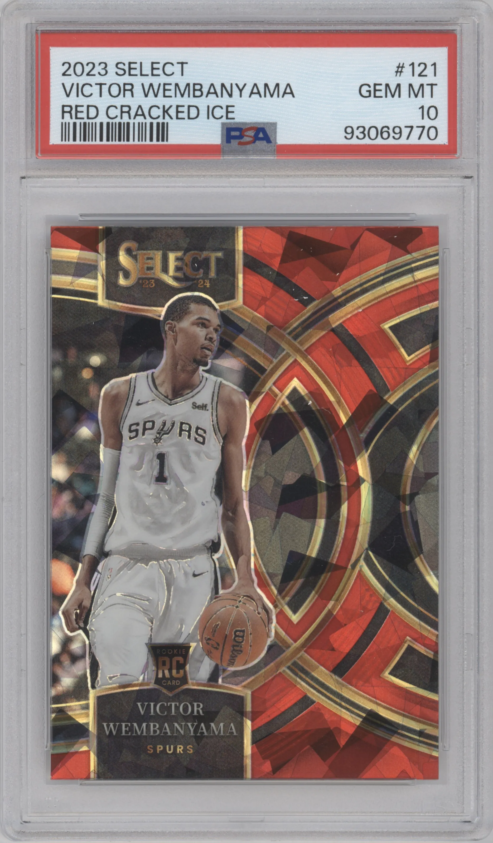 2023 Panini Select Pre.Lvl. Victor Wembanyama Red Cracked Ice PSA 10